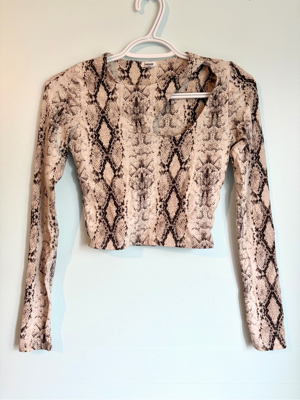 Garage Snake Print Long Sleeve Asymmetrical Crop Top - Long Sleeve - Size Small